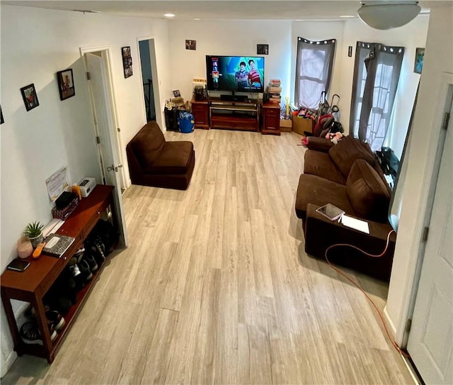 living room with light hardwood / wood-style flooring