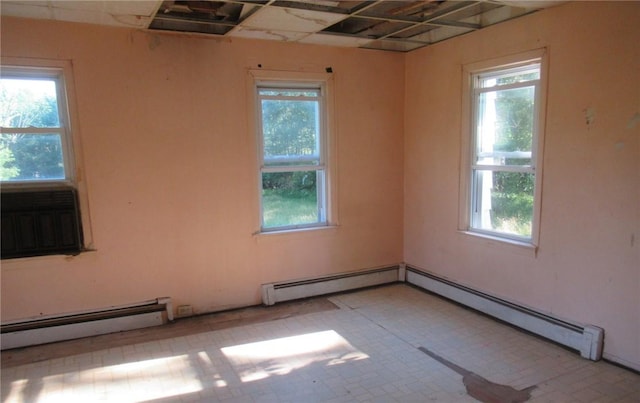 spare room featuring a baseboard heating unit