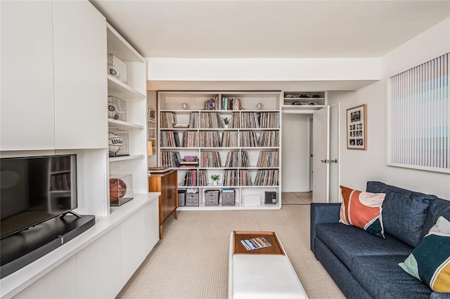 living room featuring light colored carpet