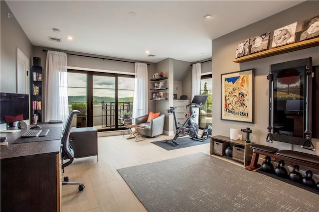 office space featuring a wealth of natural light and light hardwood / wood-style flooring