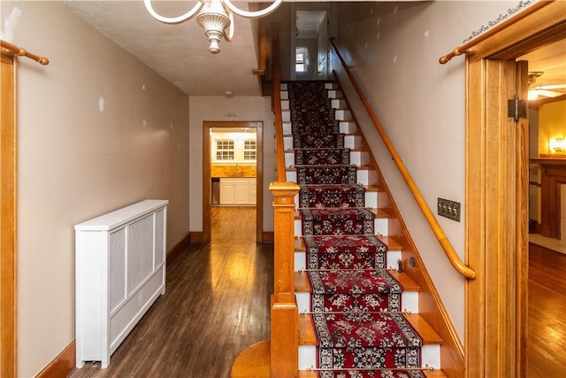 stairway featuring wood-type flooring