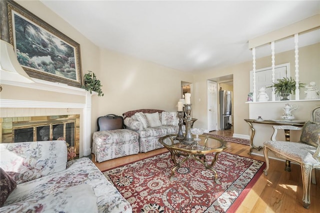 living room with hardwood / wood-style floors