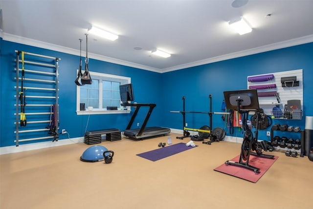 exercise area with crown molding