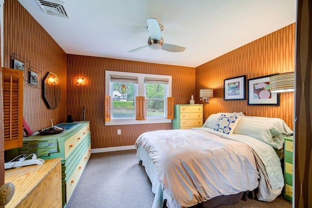 bedroom with carpet flooring and ceiling fan