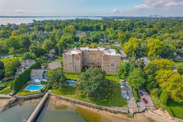 drone / aerial view featuring a water view