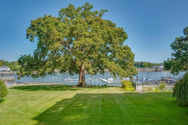 view of yard with a water view