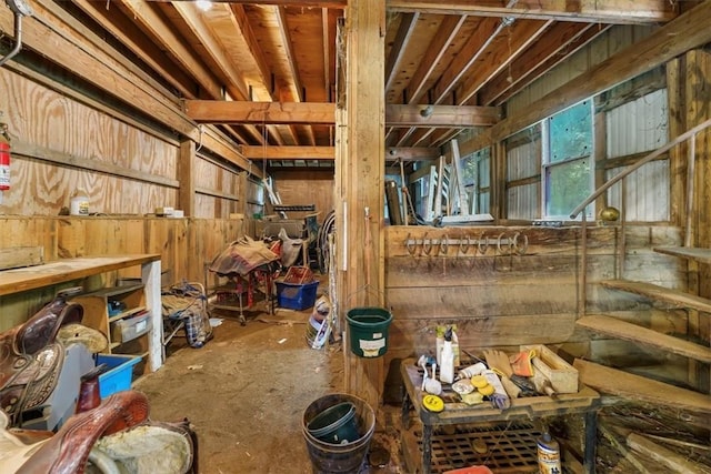 interior space featuring a workshop area