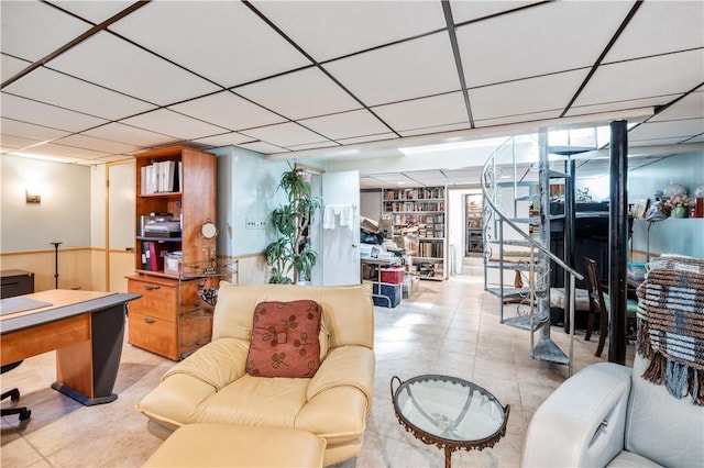 living room featuring built in shelves