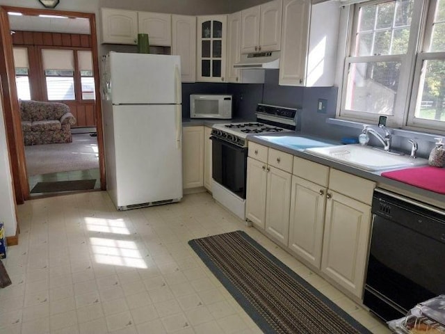 kitchen with sink, a healthy amount of sunlight, and white appliances