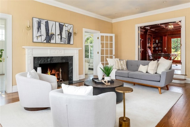 778 Sleepy Hollow Rd, Briarcliff Manor, NY 10510 - living room with wood finished floors, ornamental molding, and a premium fireplace