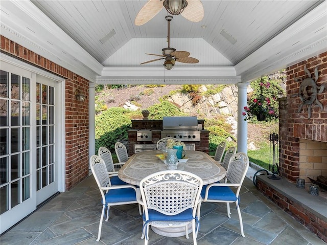 778 Sleepy Hollow Rd, Briarcliff Manor, NY 10510 - view of patio / terrace with an outdoor kitchen, outdoor dining space, and ceiling fan