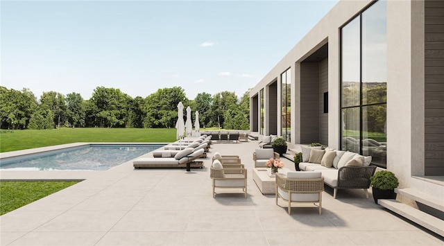 view of patio / terrace with an outdoor pool and an outdoor living space