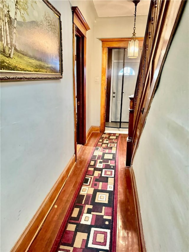 hallway featuring dark wood-type flooring