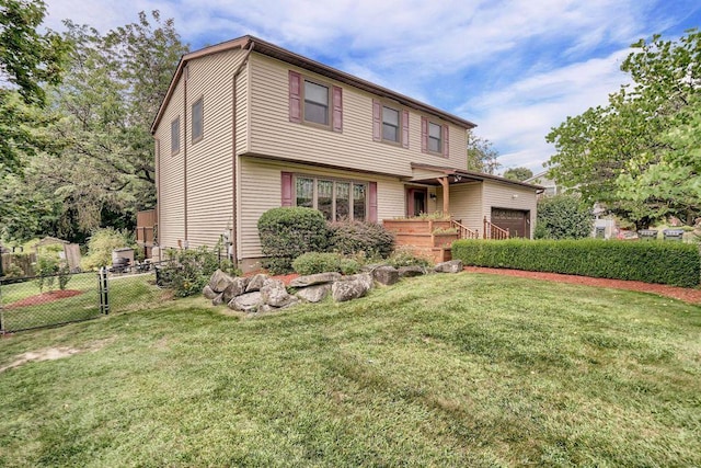 view of front property featuring a deck and a front lawn