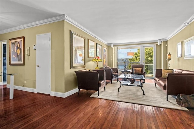 2575 Palisade Ave Unit 2G, Bronx, NY 10463 - living room featuring crown molding, wood-type flooring, and baseboards