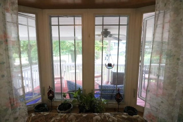 doorway featuring ceiling fan and a wealth of natural light