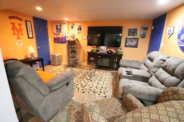 living room featuring light tile patterned floors