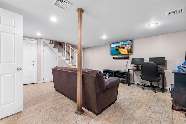 living room featuring light wood-type flooring