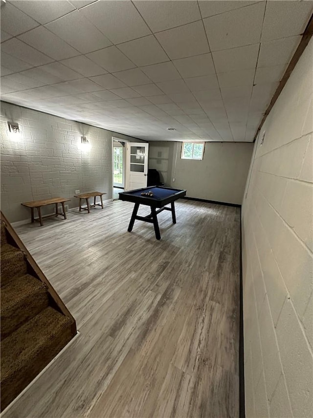 recreation room featuring hardwood / wood-style flooring and billiards