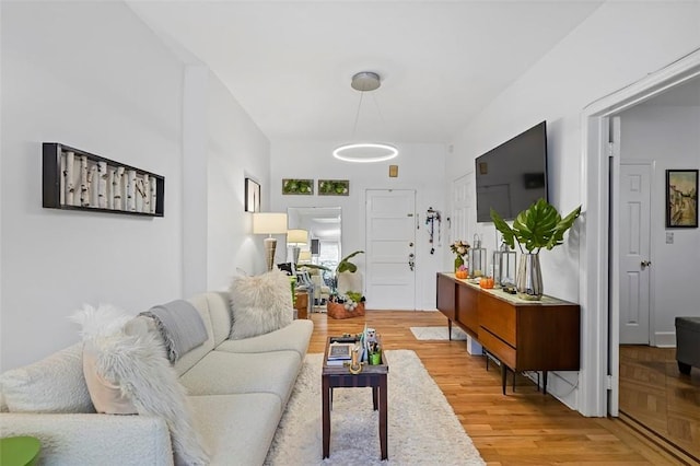 living room with hardwood / wood-style flooring