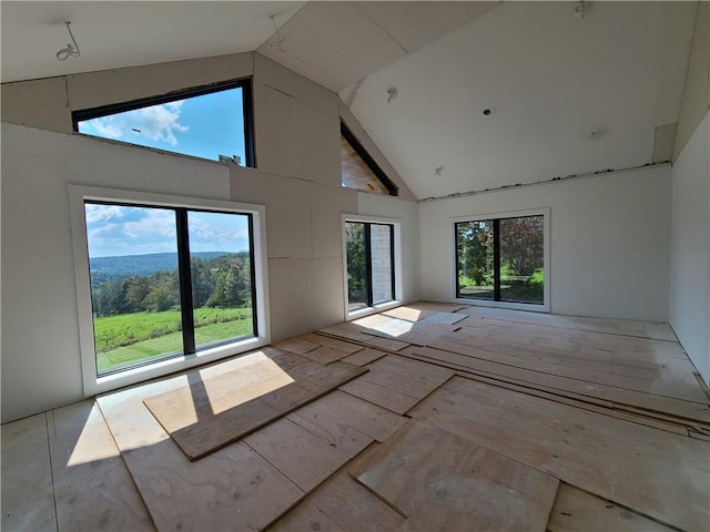 empty room featuring a wealth of natural light and high vaulted ceiling