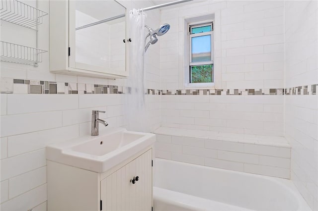 bathroom with vanity and shower / tub combo