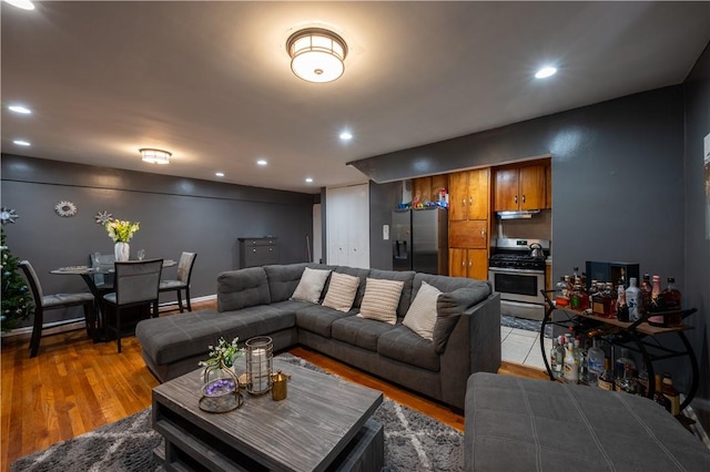 living room with light hardwood / wood-style flooring