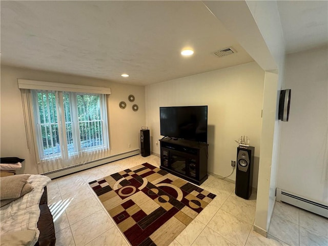 living room featuring a baseboard radiator