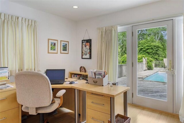 18 Brushy Neck Ln, Westhampton, NY 11977 - office with light wood-style flooring and recessed lighting