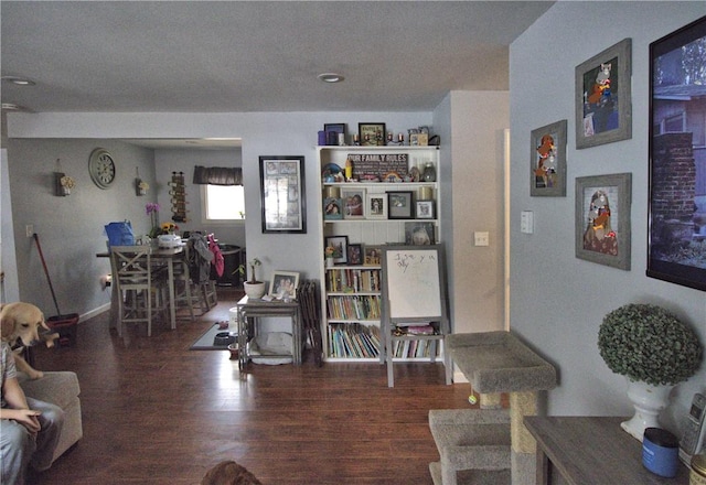 living room with dark hardwood / wood-style floors