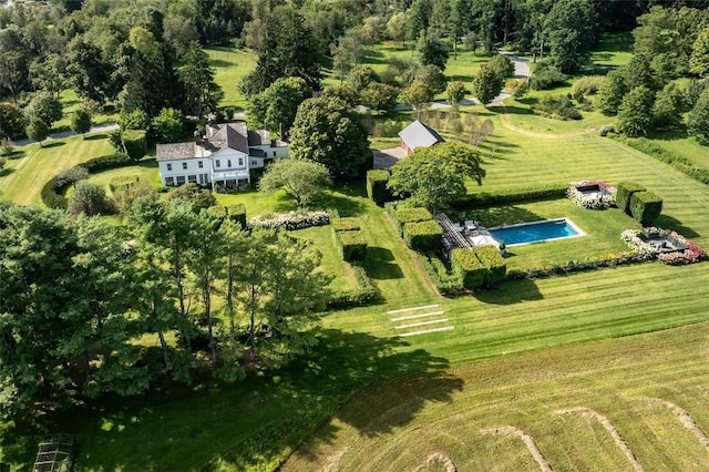 birds eye view of property featuring a rural view