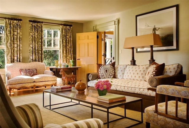 living room with light hardwood / wood-style flooring