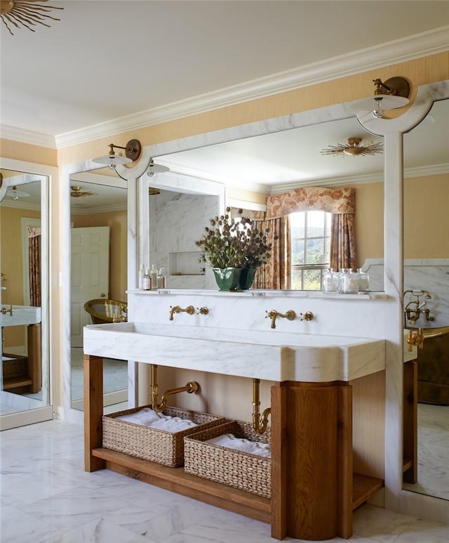 bathroom featuring ornamental molding