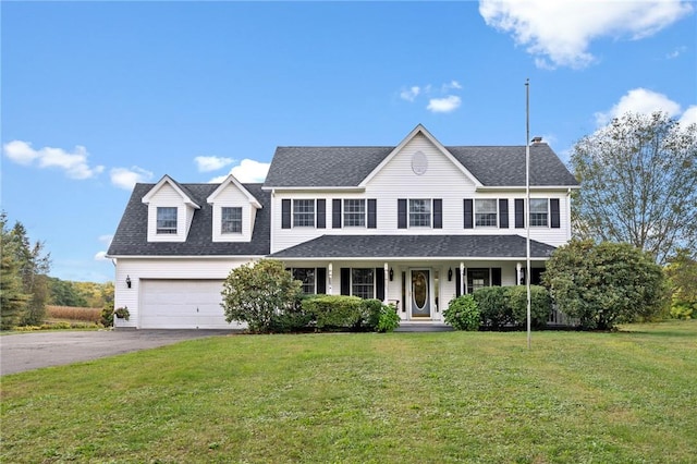 view of front of house featuring covered porch and a front yard