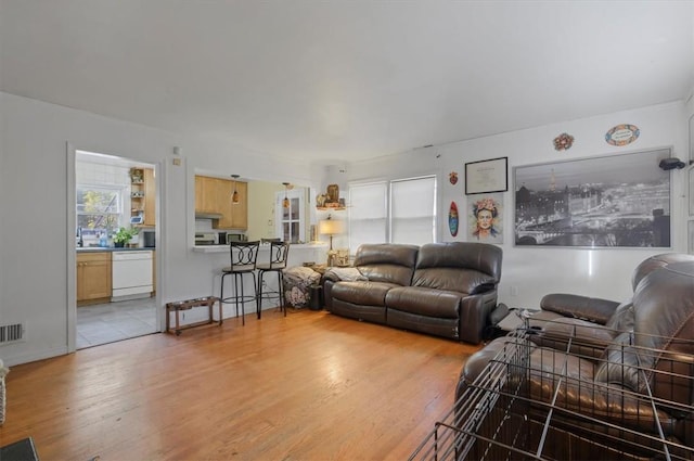 living room with light wood-type flooring