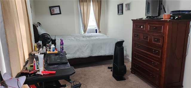 bedroom with light carpet