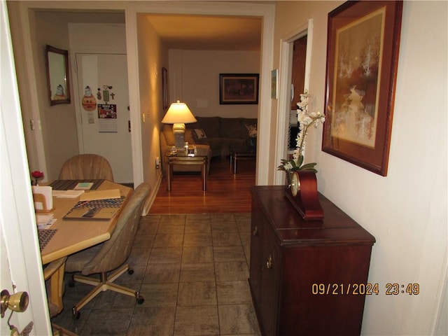 office area with dark hardwood / wood-style flooring