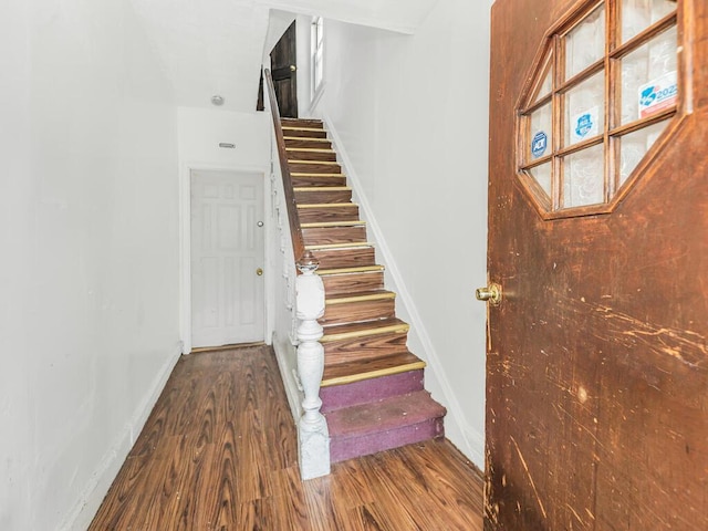 stairway with wood-type flooring