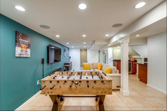 game room featuring light tile patterned floors