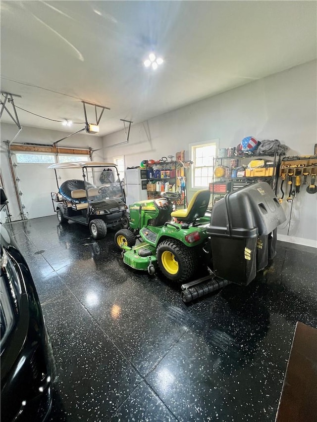 garage with a garage door opener