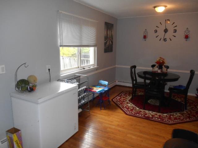 dining space featuring wood-type flooring