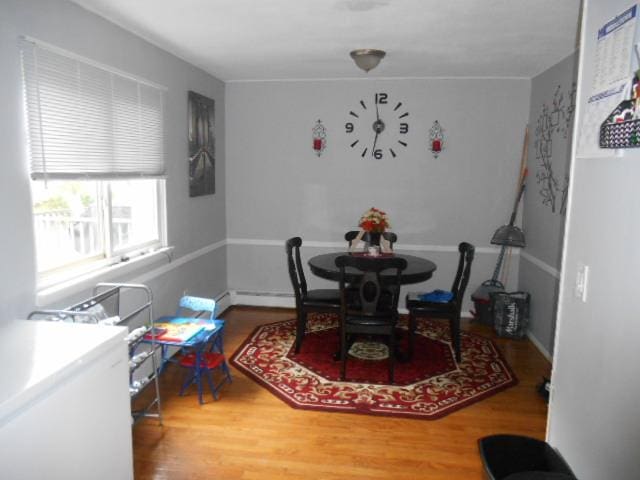 dining space featuring wood-type flooring