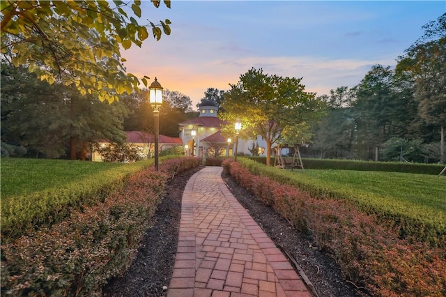 view of property's community with a yard