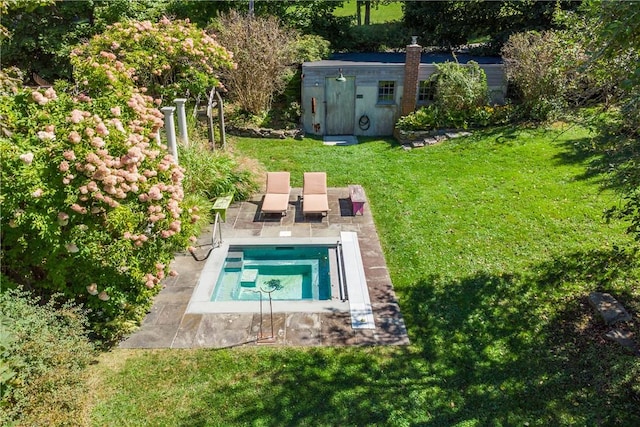 exterior space featuring a lawn and a patio