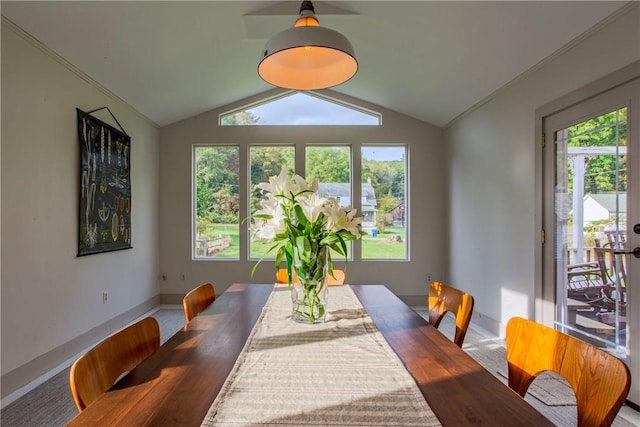 dining room featuring a wealth of natural light and lofted ceiling