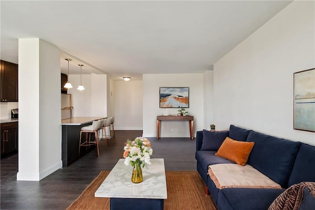 living room with dark hardwood / wood-style floors