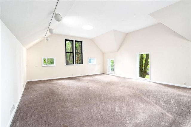 bonus room with vaulted ceiling and dark carpet