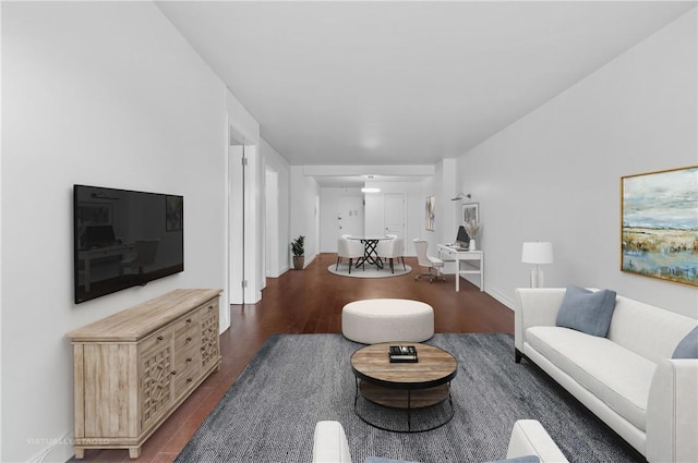 living room with dark wood-type flooring