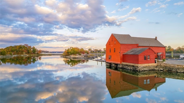 view of dock with a water view