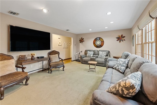 living room with light colored carpet